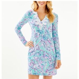 Lily Pulitzer Blue and pink pattern V neck long sleeve dress